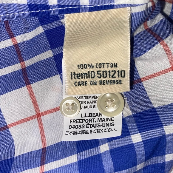 L.L. Bean LG Orange and Blue Plaid Button Down - Picture 4 of 5